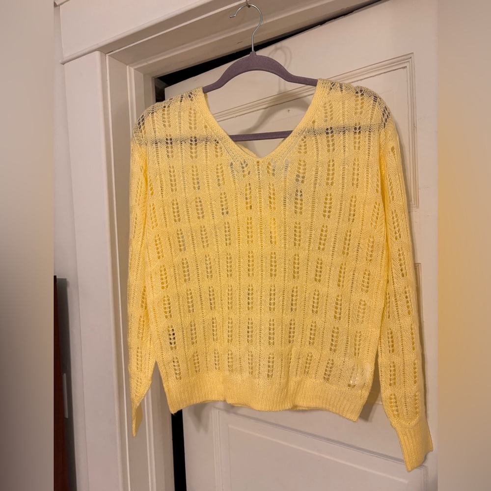 Francesca's Collections Sunny Yellow Open Knit V-Neck Sweater